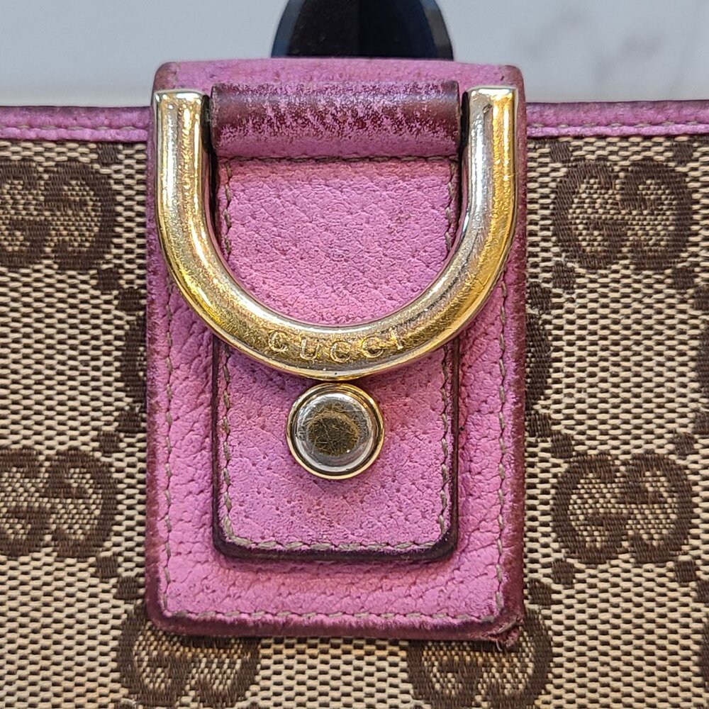 Vintage Gucci Abbey GG Horsebit Monogram Long Wallet Fuchsia Leather Trim Fair - Picture 4 of 15